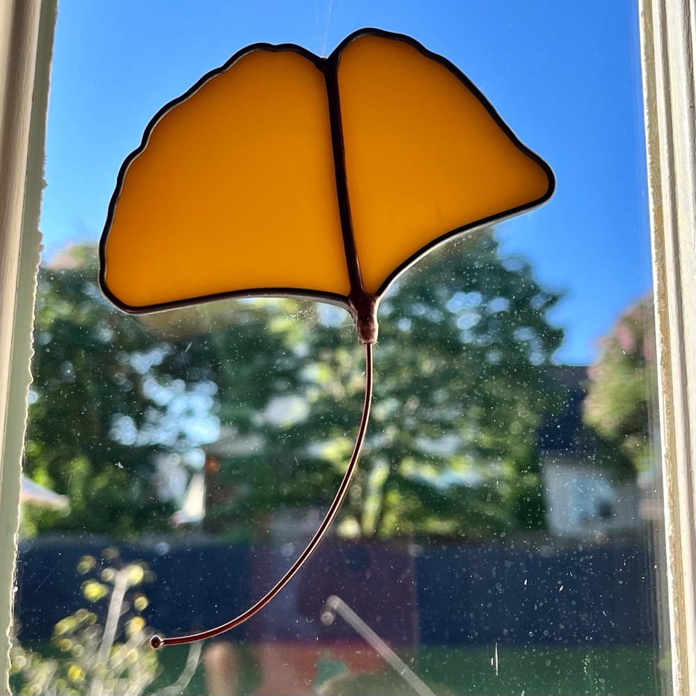 Hand Made Hand Cut Stained Glass Gingko Leaf By jaggedglassworks